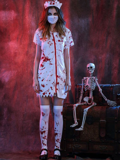 Stephanie | Gruseliges Krankenschwester Kostüm with Blood Splatter Mini Kleid
