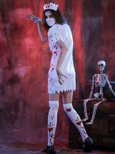Stephanie | Gruseliges Krankenschwester Kostüm with Blood Splatter Mini Kleid