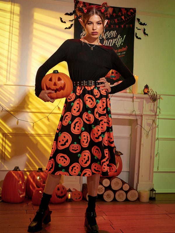 Karolin | Halloween Midi Kleid mit Kürbisdruck