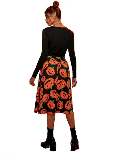 Karolin | Halloween Midi Kleid mit Kürbisdruck