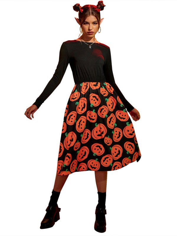 Karolin | Halloween Midi Kleid mit Kürbisdruck