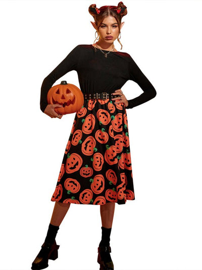 Karolin | Halloween Midi Kleid mit Kürbisdruck