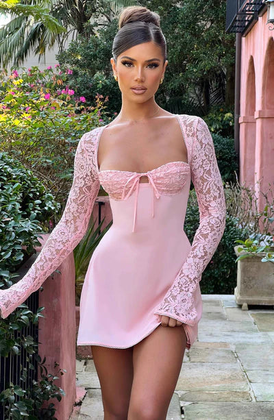 Melanie | Florales Stretch Minikleid mit Langarm