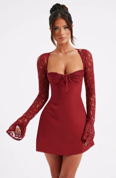 Melanie | Florales Stretch Minikleid mit Langarm