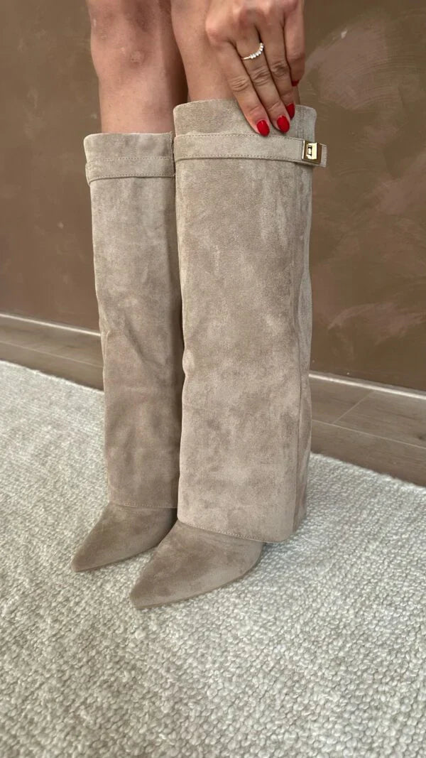 Elisara Kniehohe Stiefel – Schwarzes Wildleder mit Verstecktem Keilabsatz-6