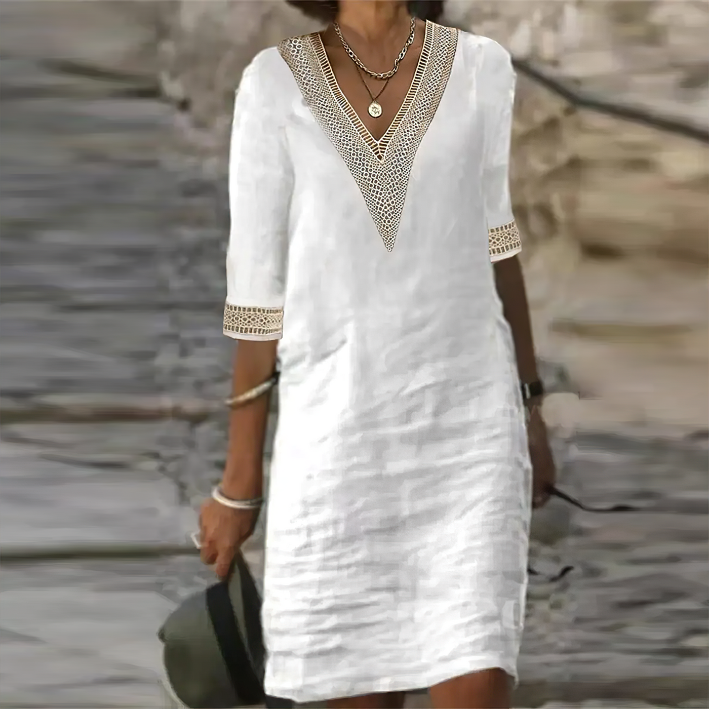 Celine Sommerkleid Damen – 100% Baumwolle, Luftig Elegantes Midi Kleid-1