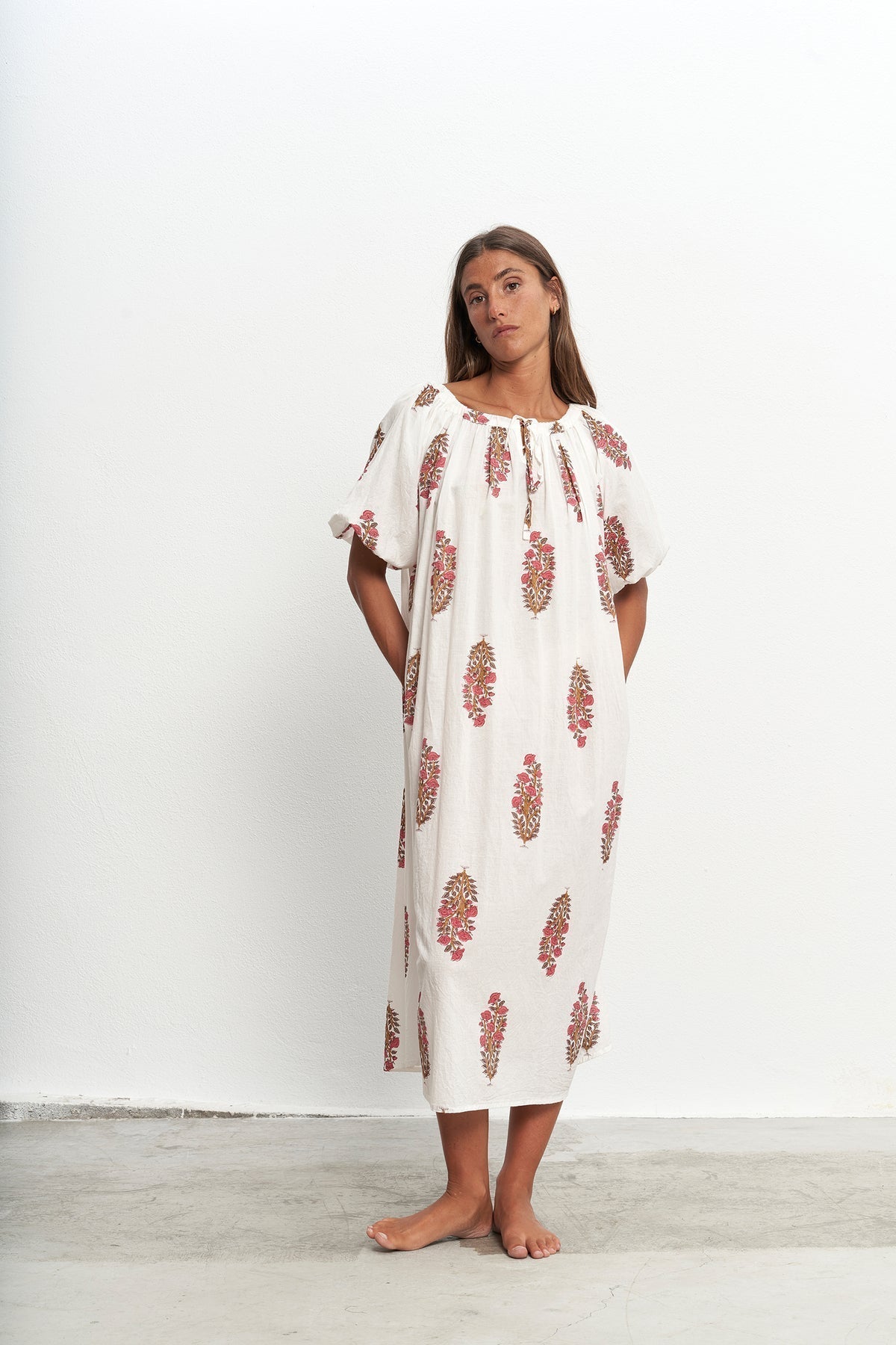 Jasmine | Geschwollener Ärmel Midi Kleid