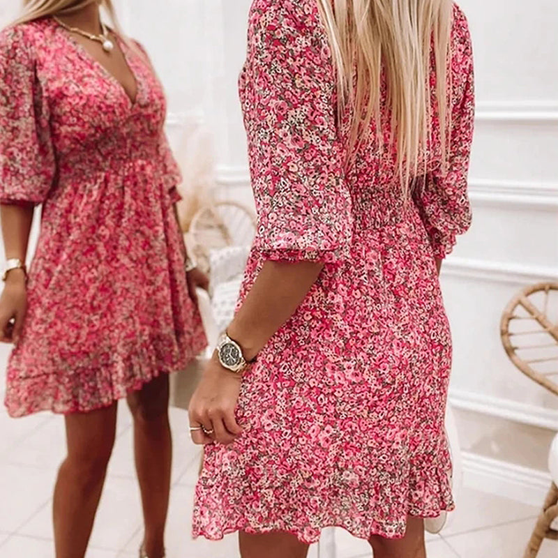 Kira | Kleid Florales Design mit Puffärmeln