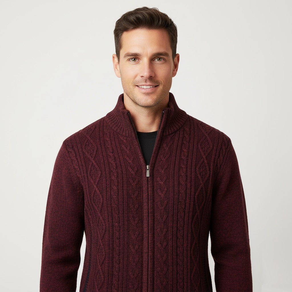 Jörg | Stylische Zopfmuster-Strickjacke mit Reißverschluss 0