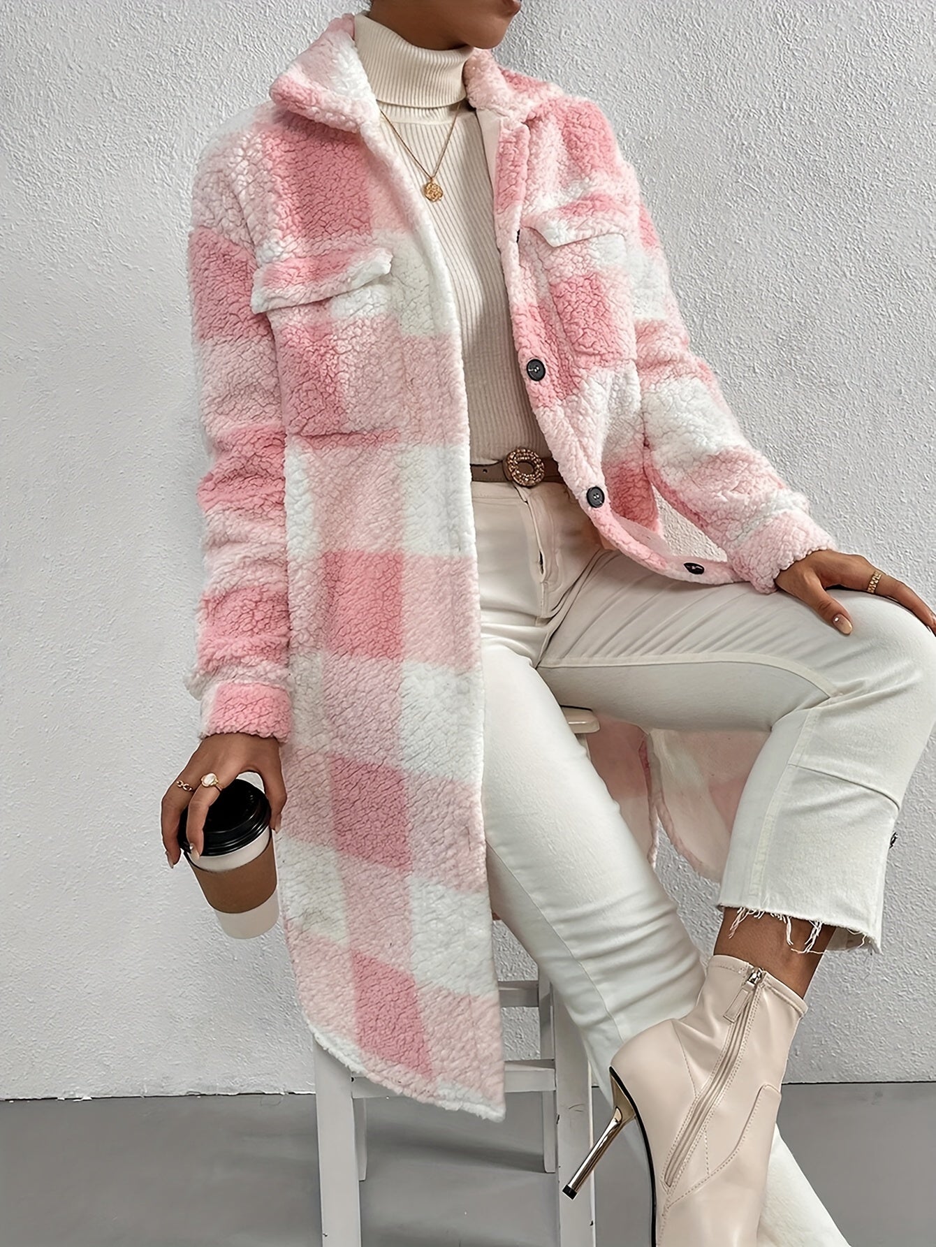 Kristin | Langer Karomantel aus Teddy