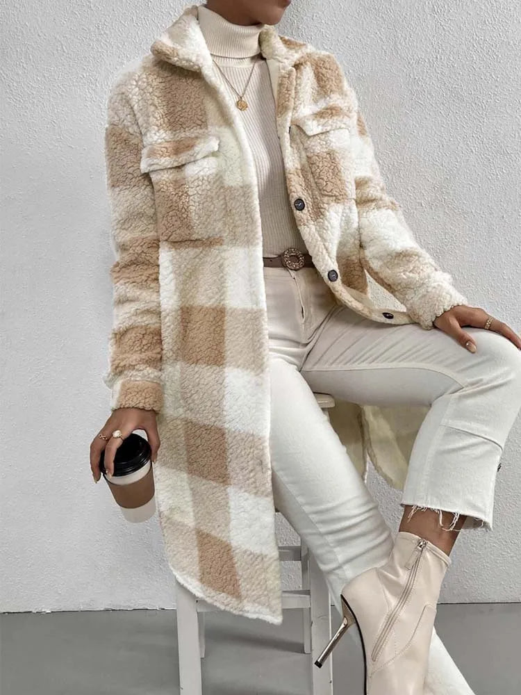 Kristin | Langer Karomantel aus Teddy