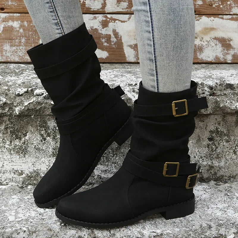 Andrea | Klassische Schwarze Stiefel in Mittlerer Wadenhöhe