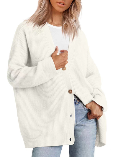 Manuela | Lässiger Lange Strickjacke mit Knopfleiste