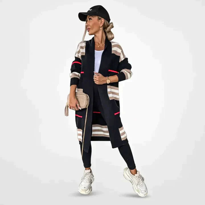 Stephanie | Lange Strickjacke mit Streifenmuster