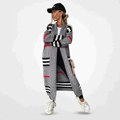 Stephanie | Lange Strickjacke mit Streifenmuster