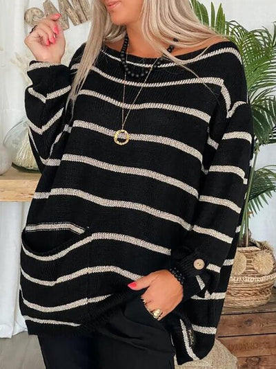 Maria | Lässiger Gestreifter Grobstrickpullover