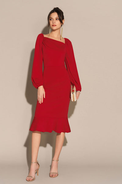Lilian | Midi -Kleid mit langem Ärmel