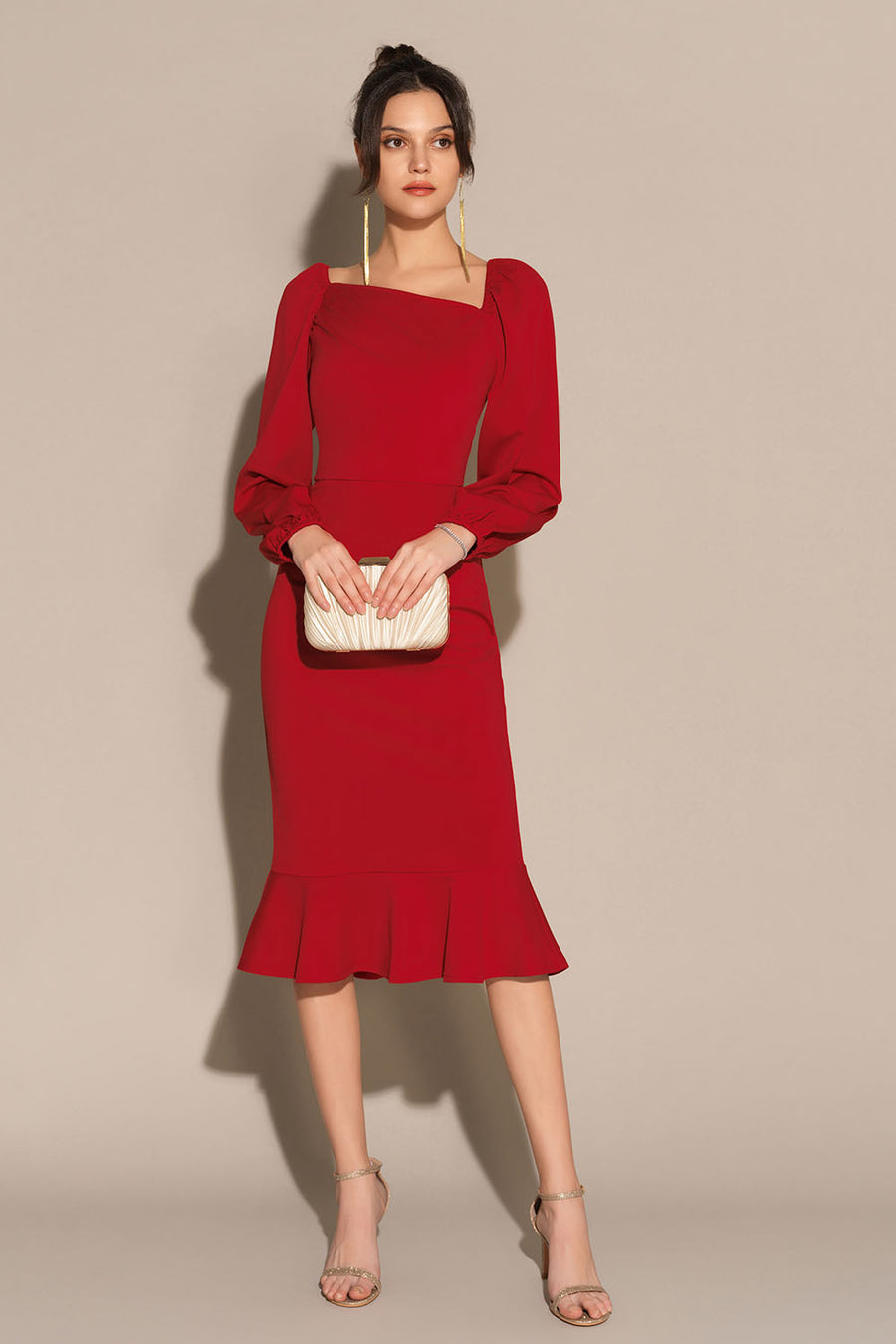 Lilian | Midi -Kleid mit langem Ärmel