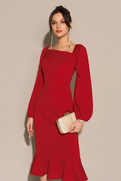 Lilian | Midi -Kleid mit langem Ärmel