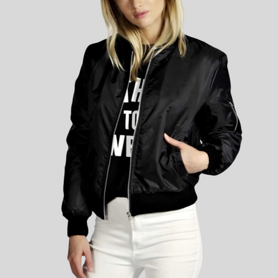 Lorenza | Elegante Bomberjacke in Leder mit langen Ärmeln