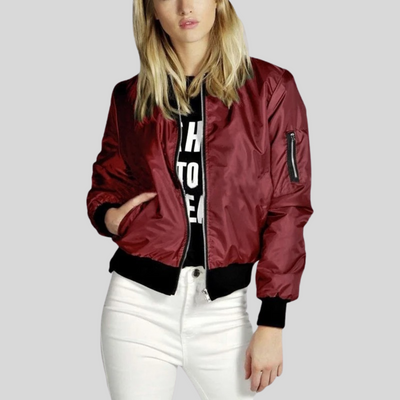 Lorenza | Elegante Bomberjacke in Leder mit langen Ärmeln