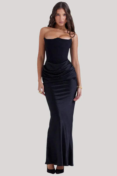 Carina | Maxikleid Festlich für Damen – Trägerloses Satin Maxi Kleid