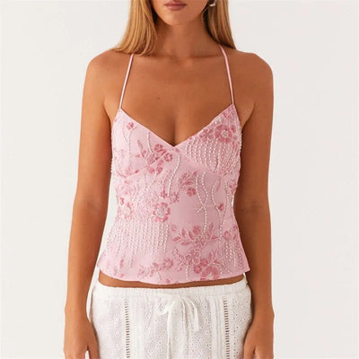 Emilia | Festliches Pailletten Top Damen mit Blumenstickerei und Verstellbaren Trägern
