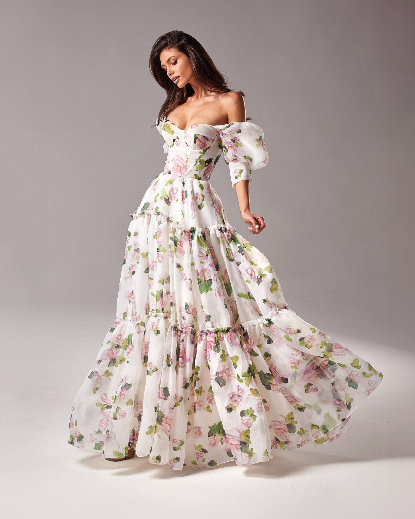 Variant image for Luna | Maxikleid Sommer mit Schulterfreiem Design und Blumendruck-7