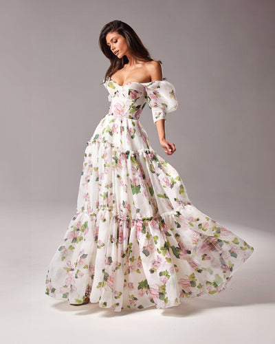 Variant image for Luna | Maxikleid Sommer mit Schulterfreiem Design und Blumendruck-7