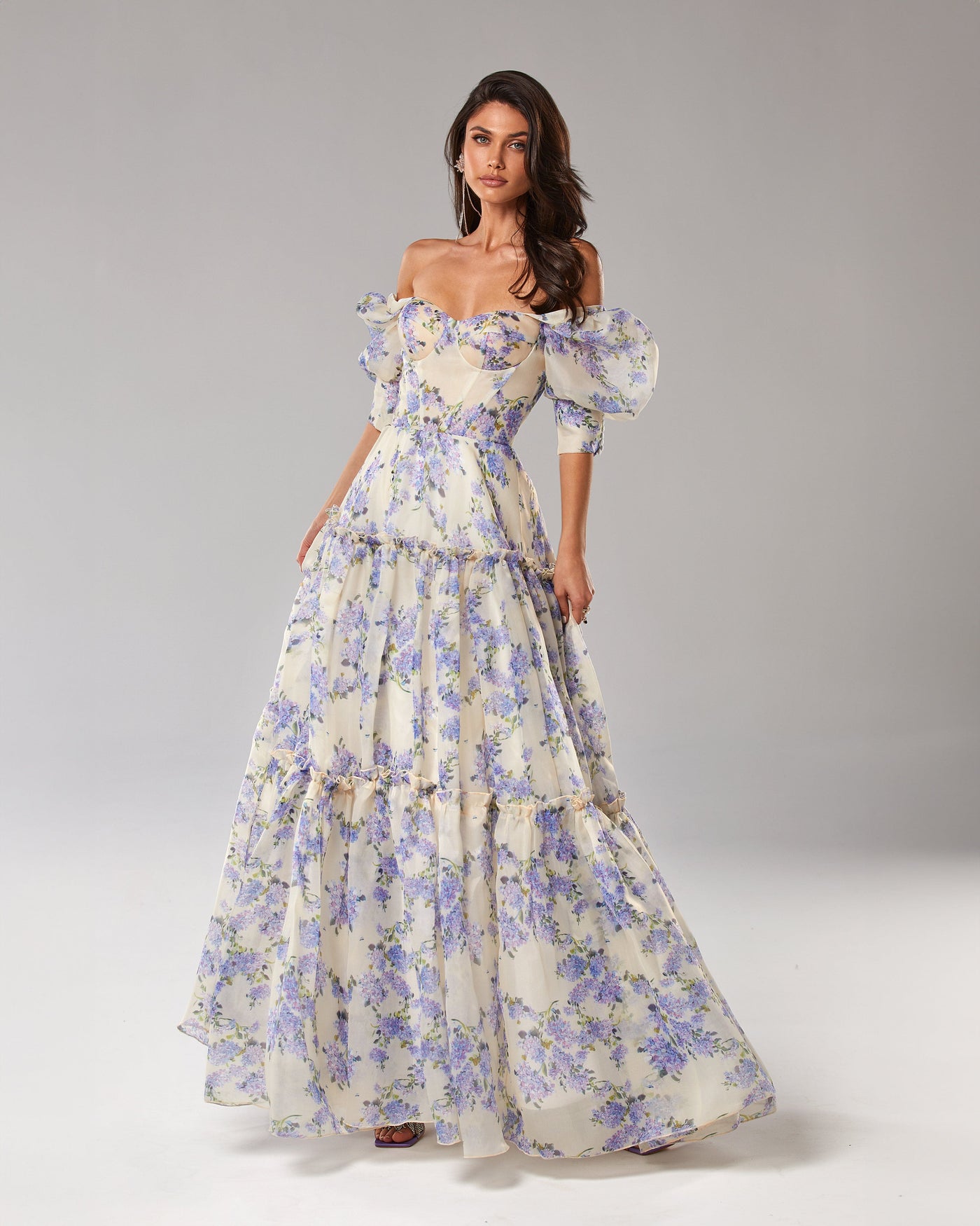 Luna | Maxikleid Sommer mit Schulterfreiem Design und Blumendruck-6