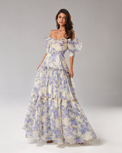 Luna | Maxikleid Sommer mit Schulterfreiem Design und Blumendruck-6
