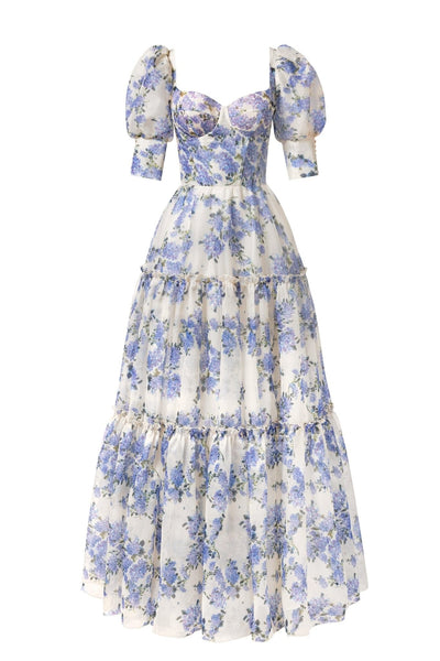 Elisa | Maxikleid Sommer mit Schulterfreiem Design und Blumendruck