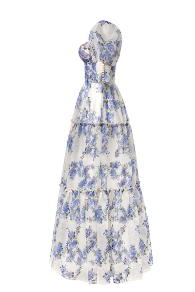 Elisa | Maxikleid Sommer mit Schulterfreiem Design und Blumendruck