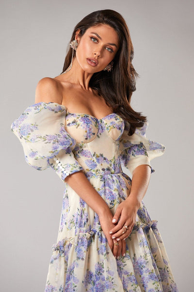 Elisa | Maxikleid Sommer mit Schulterfreiem Design und Blumendruck