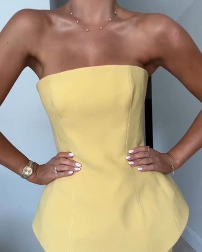 Clara | Trägerloses Abendkleid Lang mit Plissiertem Rock für Formelle Anlässe