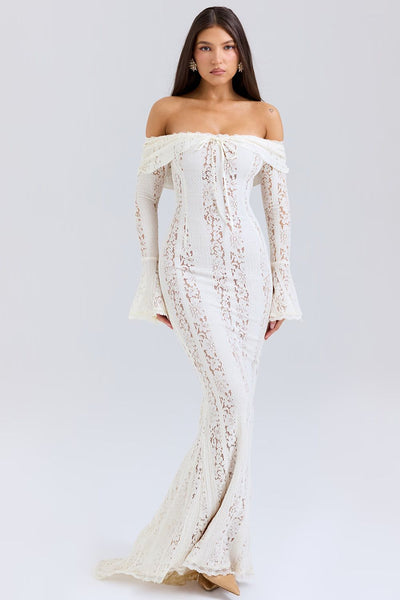 Mathilda | Weißes Maxikleid aus Blumenspitze für den Sommer