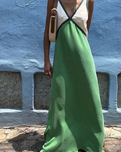 Frieda | Maxikleid Sommer mit V-Ausschnitt und Kontrastfarben für Damen