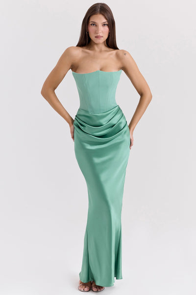 Luna | Maxikleid Festlich für Damen – Trägerloses Satin Maxi Kleid-5
