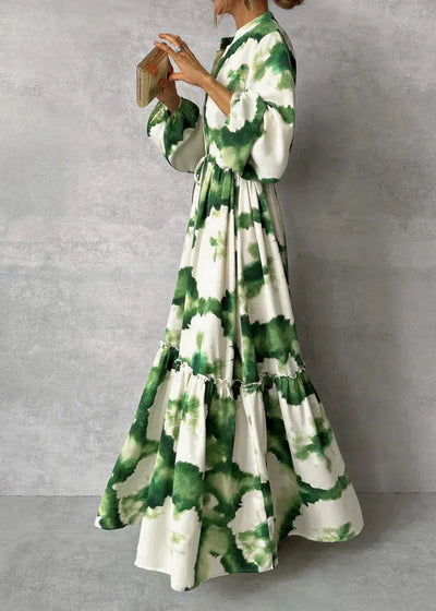 Makayla | Fließendes Design Langarm V-Ausschnitt Maxikleid