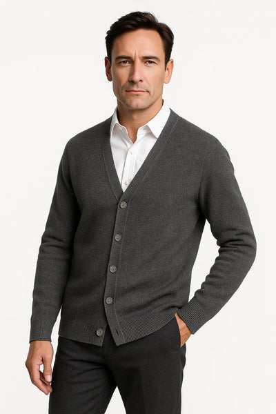 Merino | Herren Strickjacke Schwarz V-Ausschnitt aus 100% Merinowolle für stilvolle Lagenlooks 5