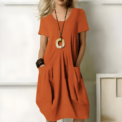 Michela | Midi Kleid mit kurzen Ärmeln und Taschen
