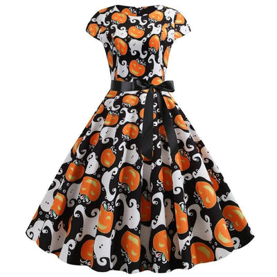 Katharina | Bequemes Halloween Midi mit Geister- & Kürbisdruck dress
