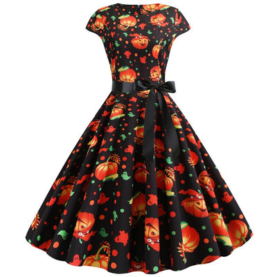 Katharina | Bequemes Halloween Midi mit Geister- & Kürbisdruck dress
