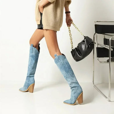 Sarah | Modische Blaue Overknee Stiefel