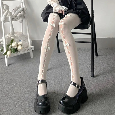 Stefanie | Oberschenkelhohe Strumpfhose mit Schleifendetails