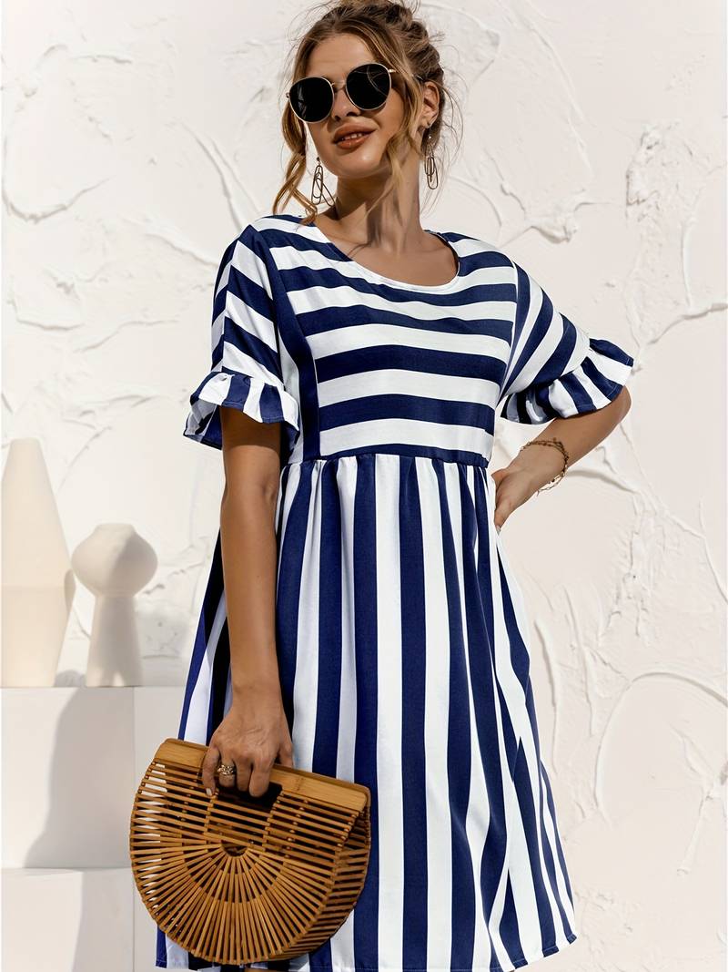 Olivia | Gestreiftes elegantes Kurzarmkleid