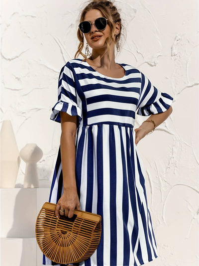 Olivia | Gestreiftes elegantes Kurzarmkleid