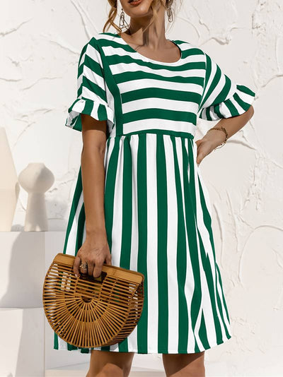 Olivia | Gestreiftes elegantes Kurzarmkleid