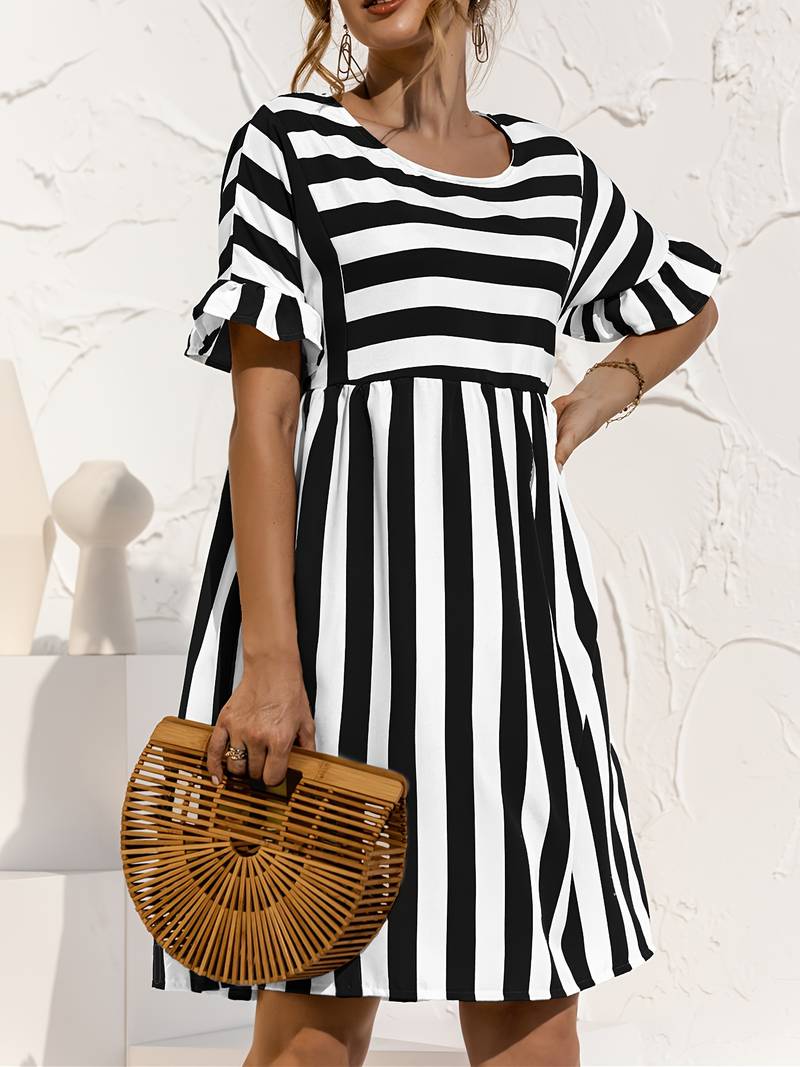 Olivia | Gestreiftes elegantes Kurzarmkleid