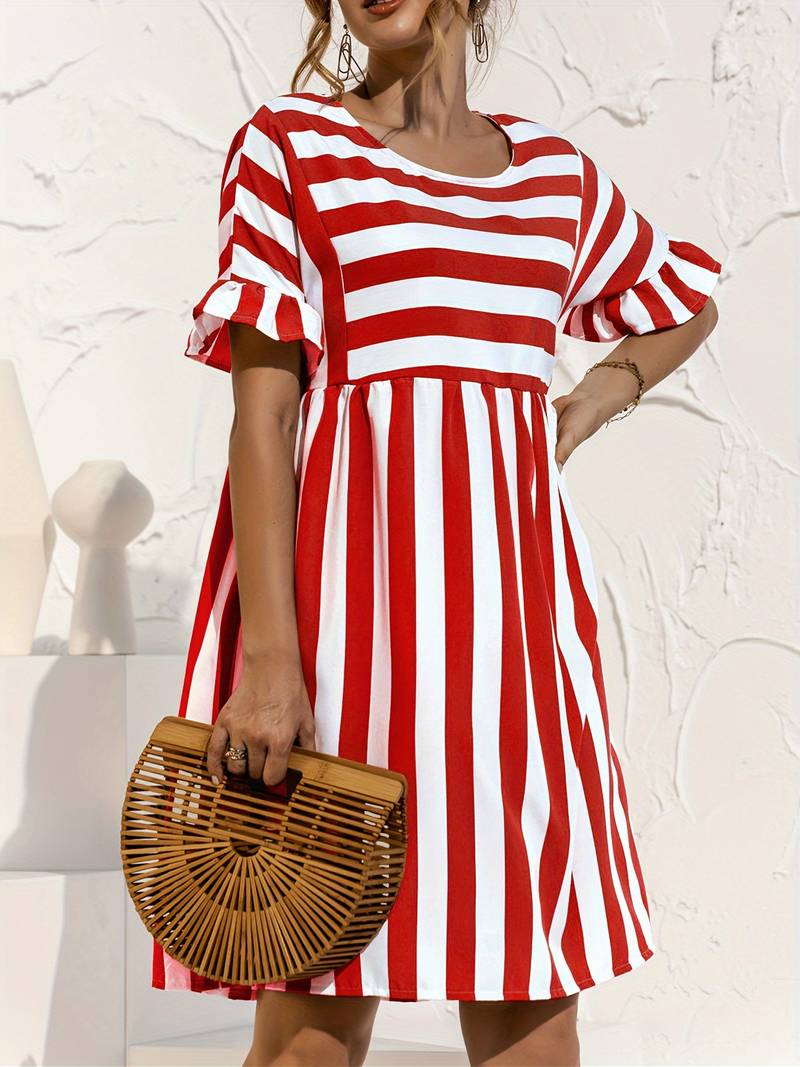 Olivia | Gestreiftes elegantes Kurzarmkleid